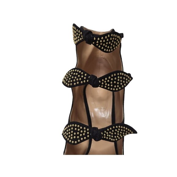 Chloé Mike Black Suede Studded Bow Cut-Out Heel Bootie - Picture 16 of 16